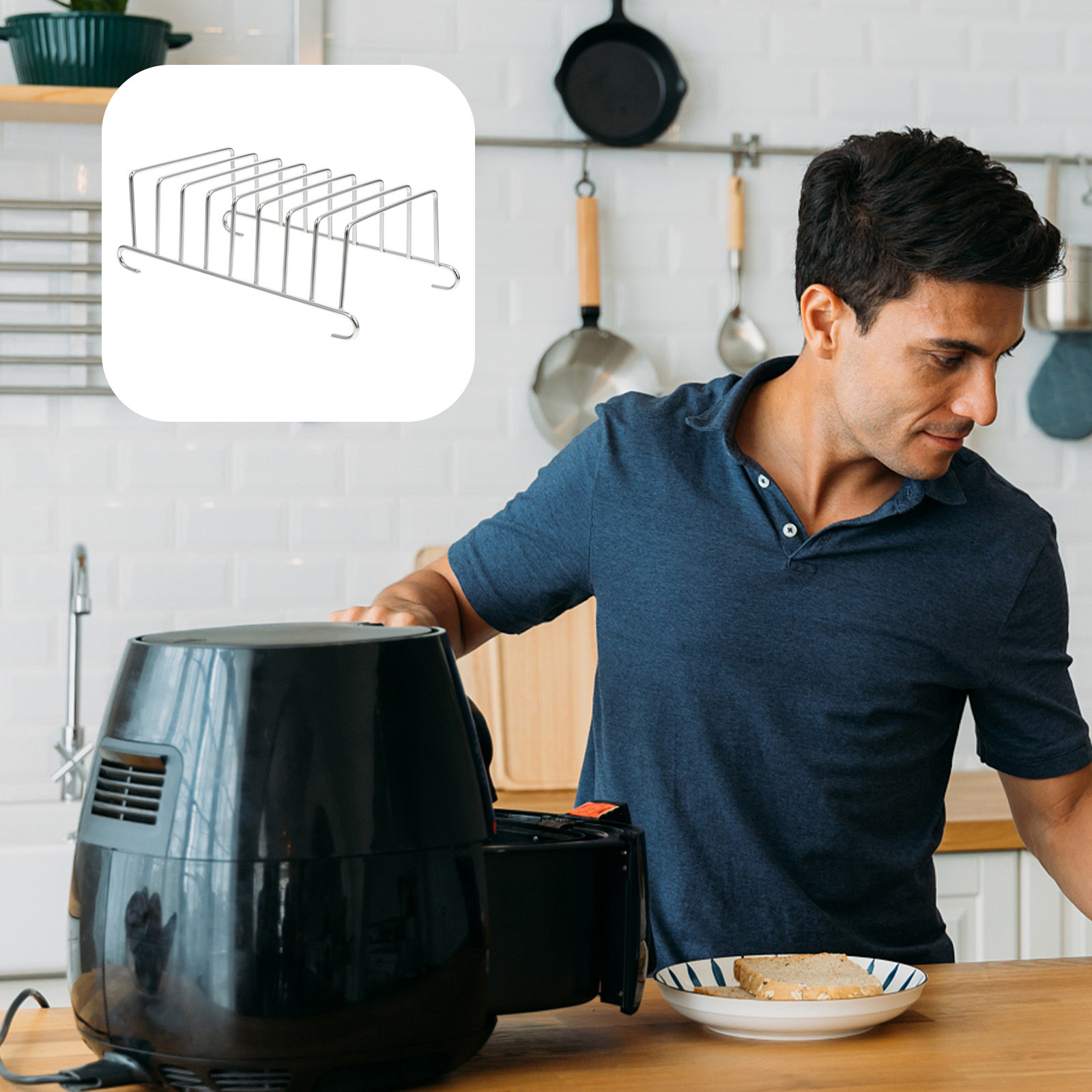 Kitchen Baking Rack - ชุดตะแกรงสแตนเลสสำหรับหม้อทอดไร้น้ำมัน 2 ชิ้น คุณภาพพรีเมียม ปลอดภัยและดีต่อสุขภาพ อุปกรณ์ทำอาหารสำหรับหม้อทอดไร้น้ำมัน