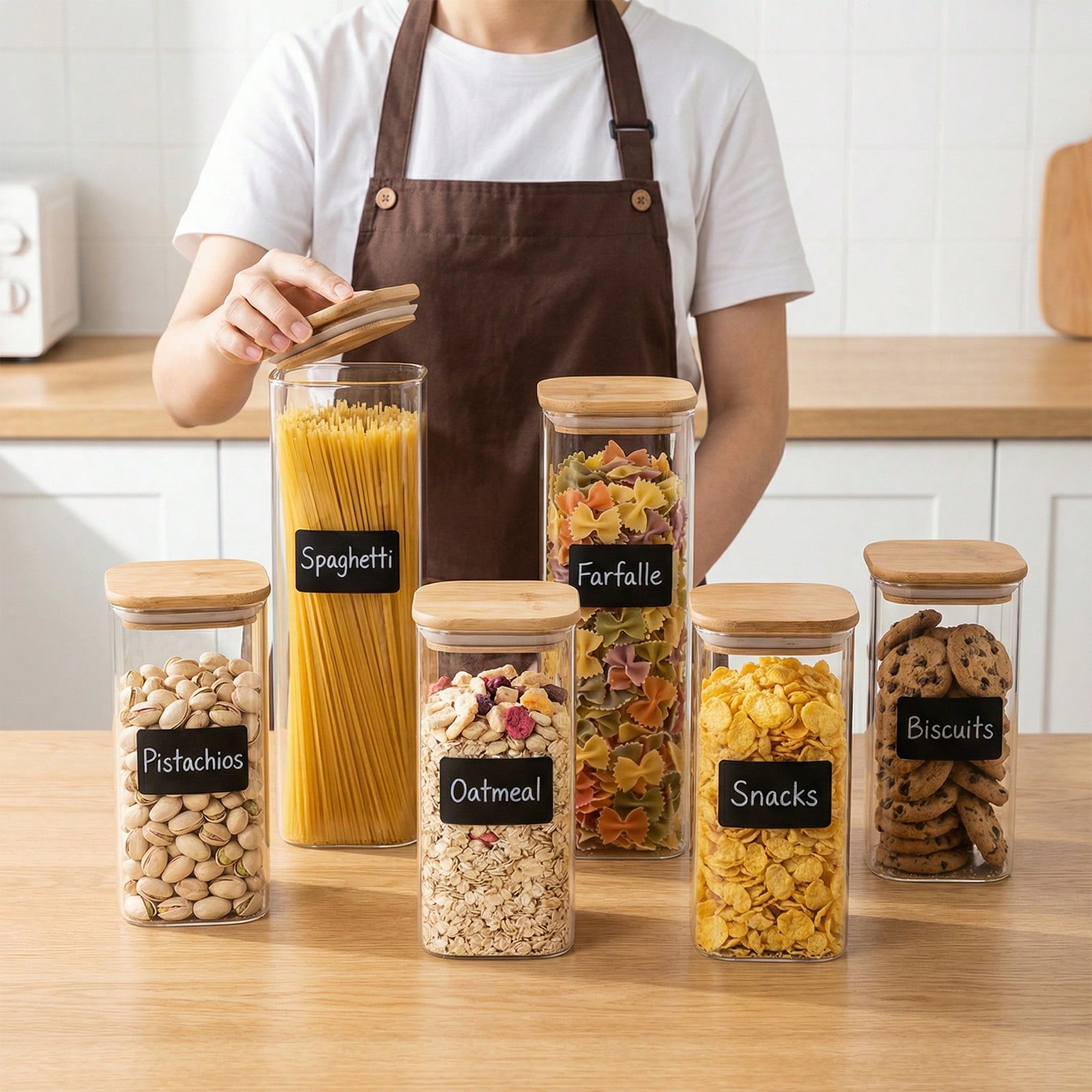 Kitchen Baking Containers - ชุดภาชนะเก็บอาหารแก้วพร้อมฝาปิด 6/12 ชิ้น, ความจุ 2 ขนาด