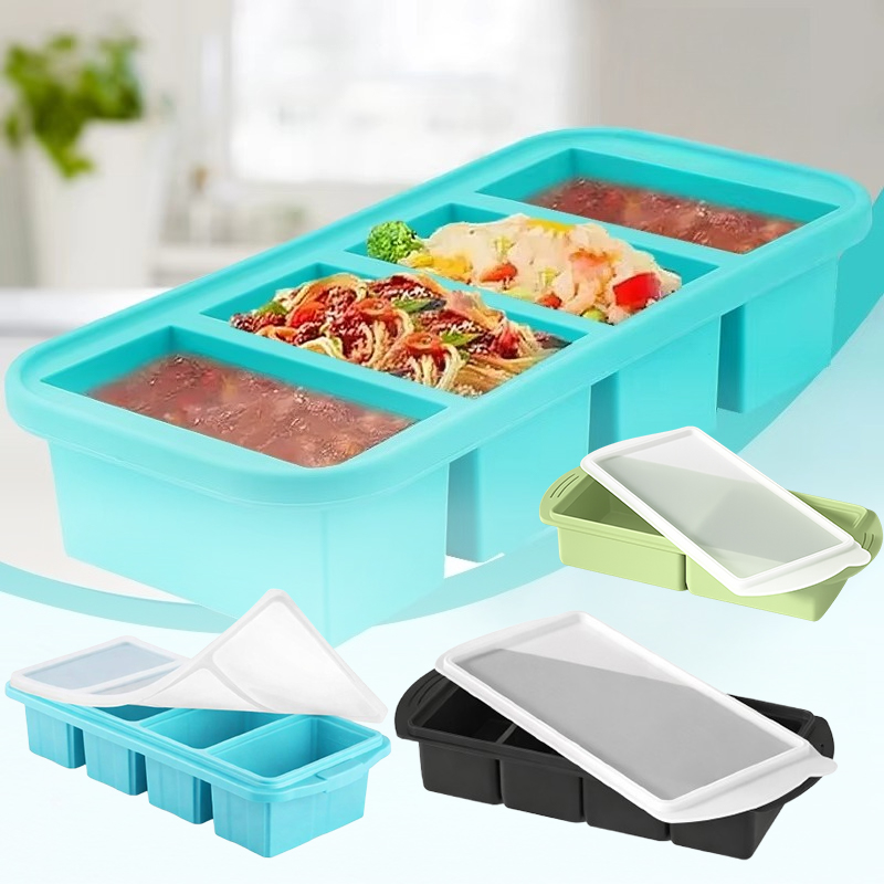 Kitchen Baking Storage Containers - แม่พิมพ์น้ำแข็งซิลิโคนขนาดใหญ่พร้อมฝาปิด ภาชนะเก็บอาหารสำหรับแช่แข็ง ถาดอเนกประสงค์ขนาดใหญ่สำหรับการจัดระเบียบในครัว