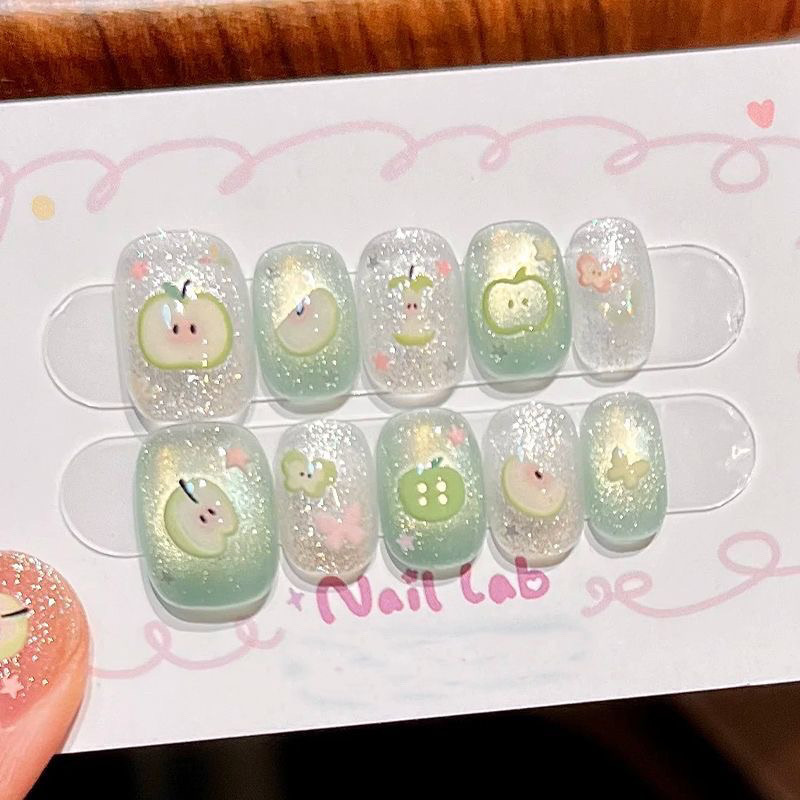 Decorating Tip Set - 10pcs Handmade น่ารักเล็บปลอมสั้นหญิงสวมใส่โรแมนติกตกแต่งเล็บปลอม Patch ที่ถอดออกได้อัลมอนด์กดบนเล็บ