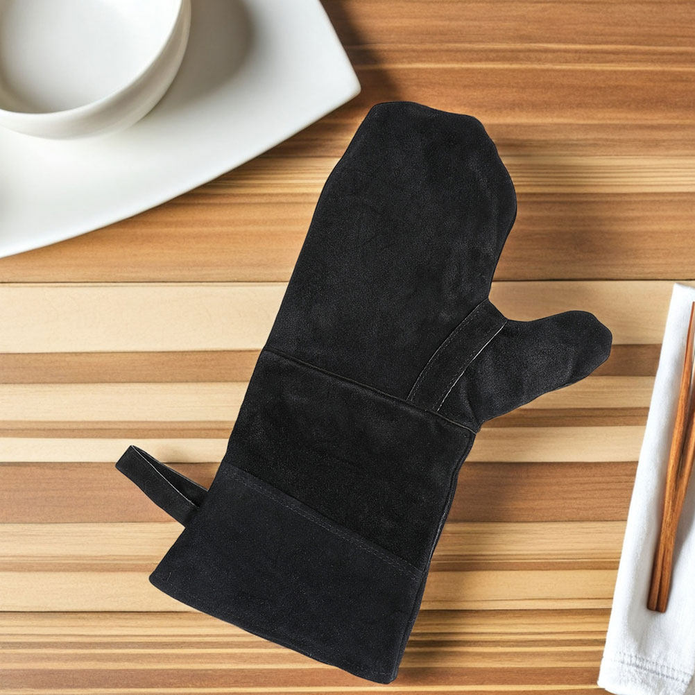 Kitchen Baking Gloves - ถุงมือกันความร้อนสีดำ 3 ชิ้น ดีไซน์แบบมีนิ้ว สำหรับปิ้งย่าง บาร์บีคิว