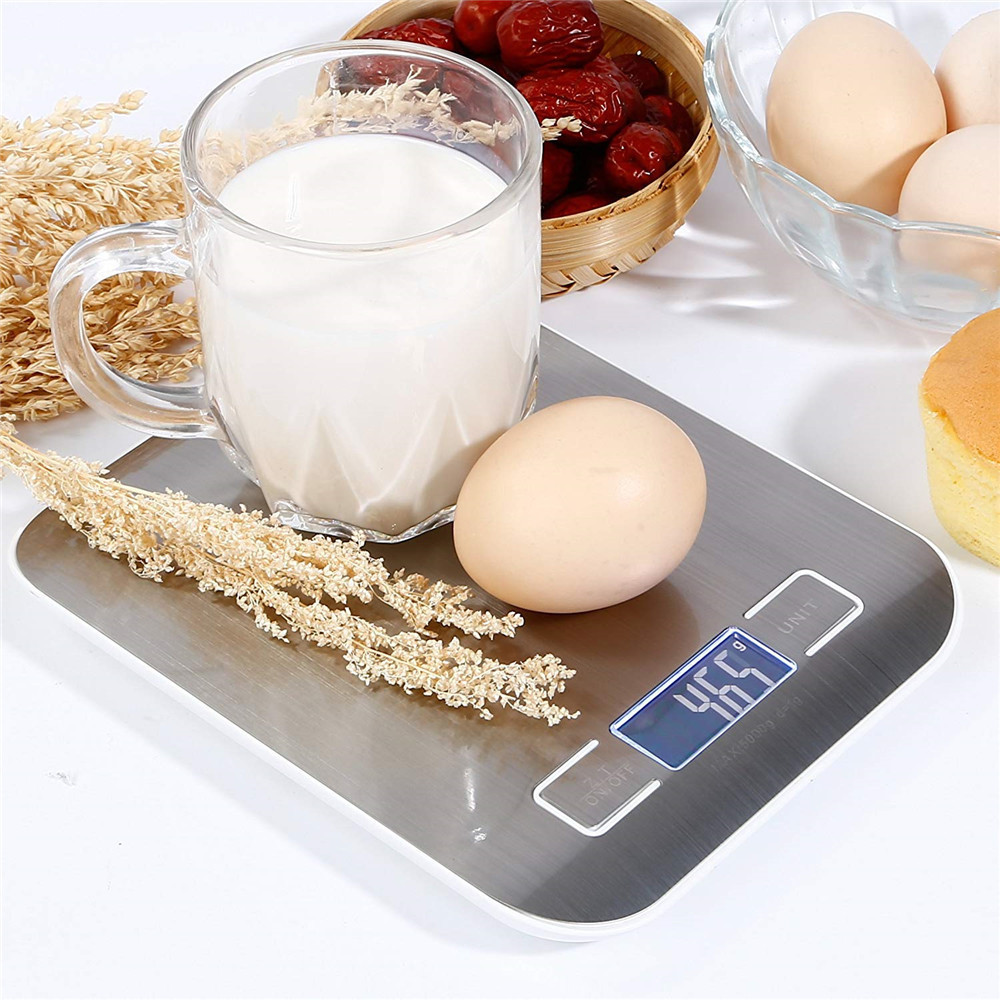 Kitchen Baking Scale - เครื่องชั่งน้ำหนักอิเล็กทรอนิกส์ทำจากสเตนเลสแบบชาร์จไฟได้น้ำหนัก5กก./10กก. เครื่องชั่งอาหารของว่างสำหรับใช้ในครัวเครื่องมือทำขนมอบบ้านเครื่องประดับที่บ้าน
