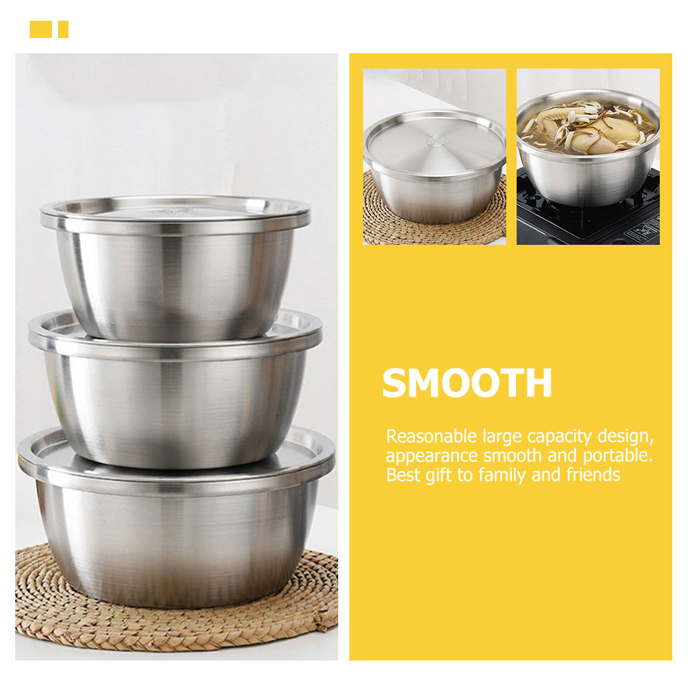 Kitchen Baking Storage Containers - ชุดชามผสมสแตนเลสขนาดใหญ่สำหรับใช้ในครัวเรือน ชามผสมอาหารสำหรับทำสลัด นวดแป้ง และเก็บอาหาร