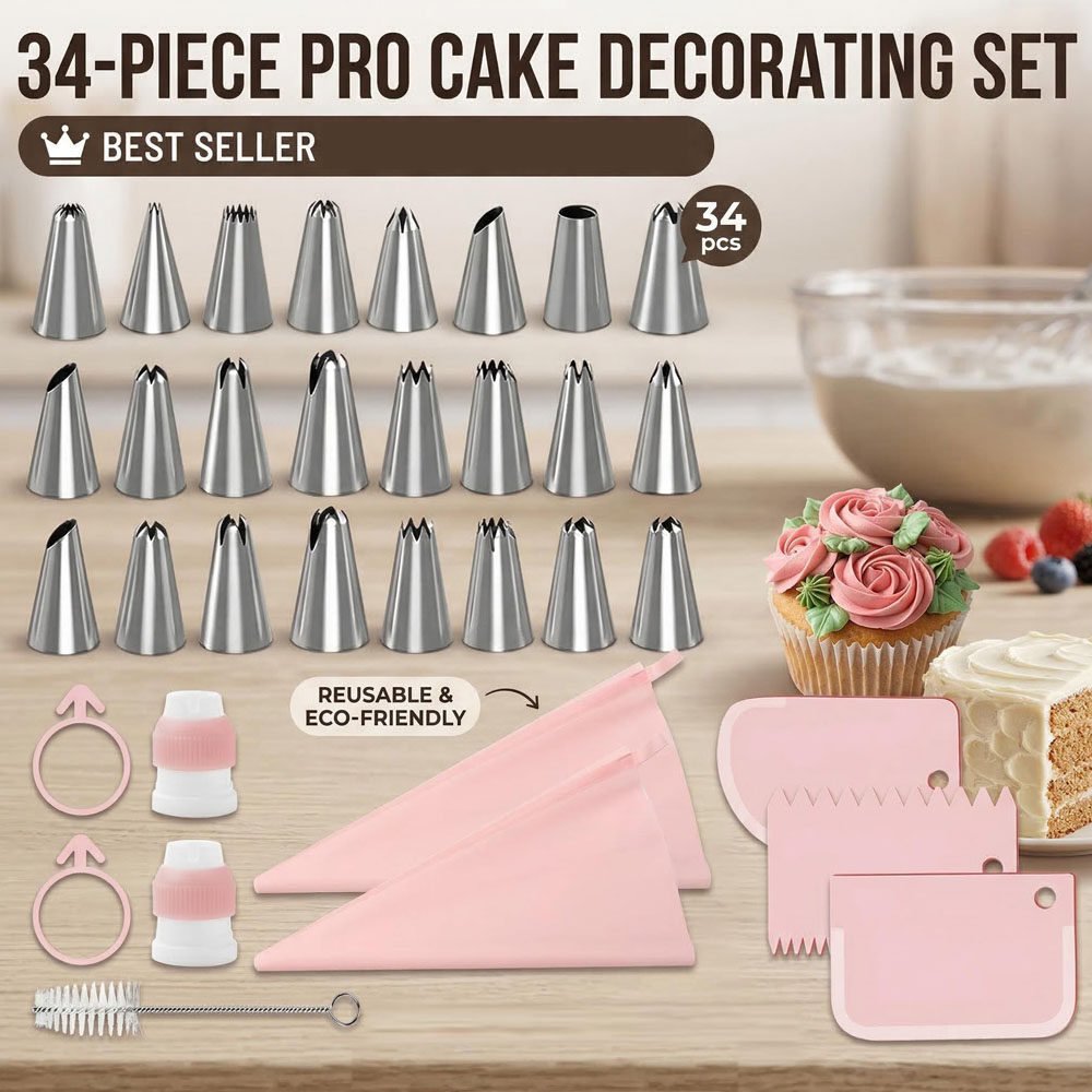 Decorating Tip Set - ชุดหัวบีบเค้ก 34 ชิ้น พร้อมกระเป๋า TPU และที่ขูด