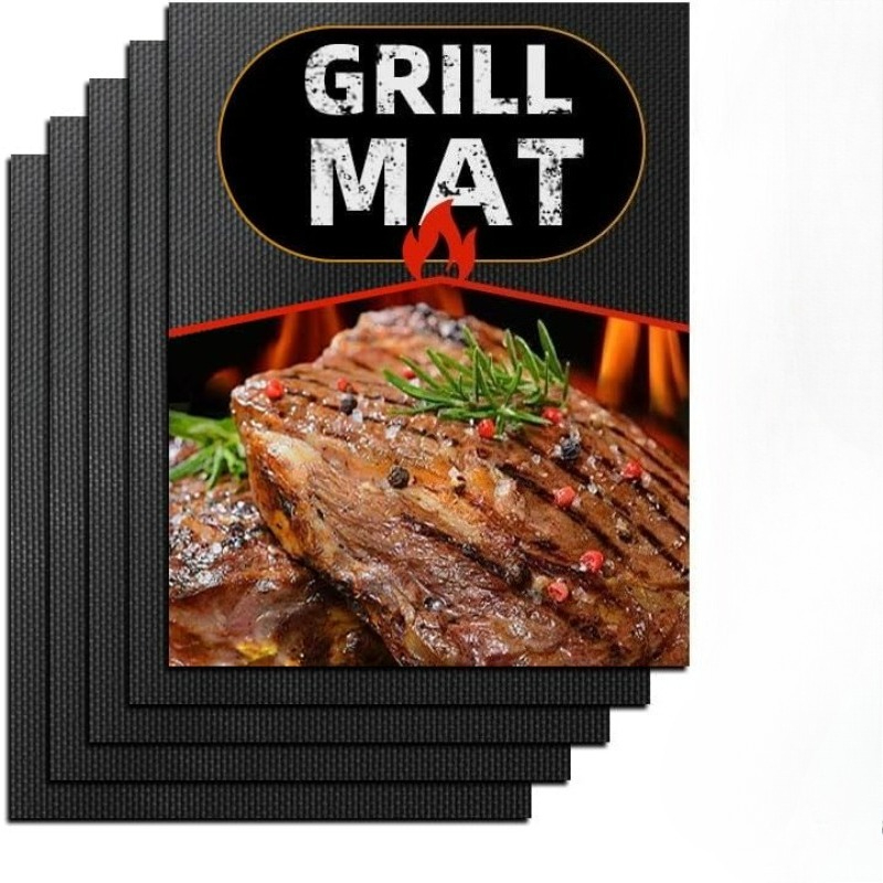 Super Kitchen Baking Mat - แผ่นย่างเทฟลอน 5 ชิ้น ไม่ติดกระทะ สำหรับบาร์บีคิวกลางแจ้งและอบขนม -