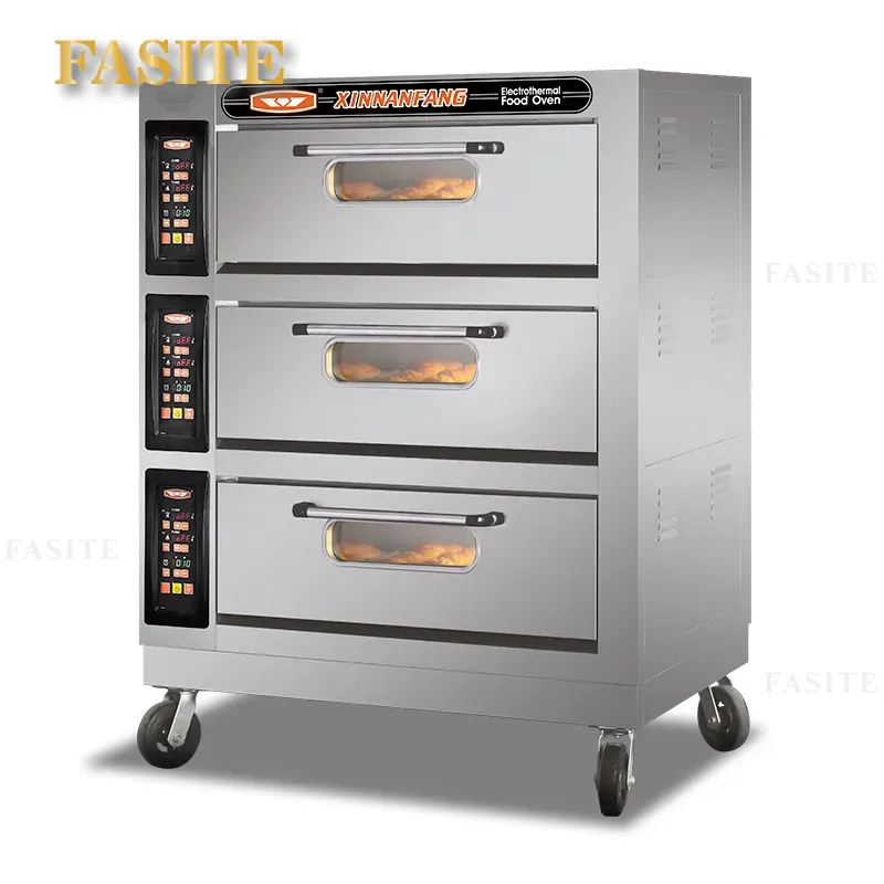 Commercial Kitchen Baking Oven - สำหรับร้านเบเกอรี่เชิงพาณิชย์ เตาอบไฟฟ้า 3 ชั้น 6 ถาด