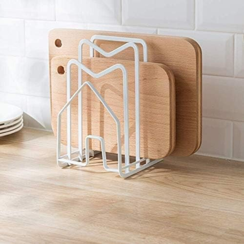 Kitchen Baking Tray Organiser - ที่วางฝาหม้อกระทะ 1 ชิ้น สีขาว ชั้นวางเขียง อุปกรณ์จัดระเบียบเขียง