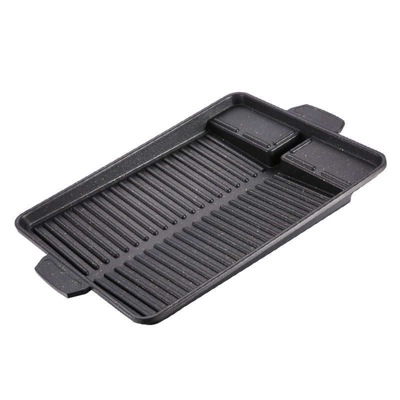 Kitchen Baking Tray Organiser - แผ่นกระทะตะแกรงย่างบาร์บีคิว32X26ซม. จาน kompor Gas บิวเทนเคลือบแบบไม่ติดกระทะแบบพกพาจานบาร์บีคิวเกาหลีทรงสี่เหลี่ยมผืนผ้าขนาด32X26ซม.