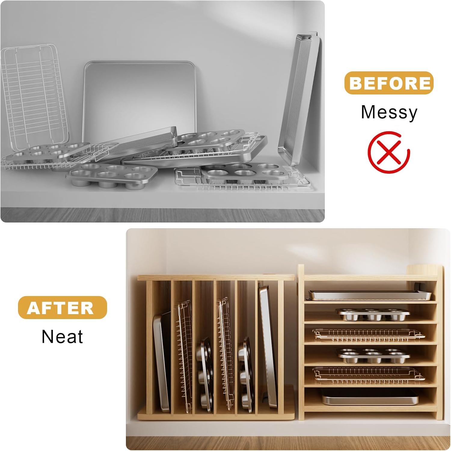 ถาดแบ่งช่องสำหรับอุปกรณ์อบขนมท - Kitchen Cabinet Baking Sheet Organizer บทวิจารณ์และราคา