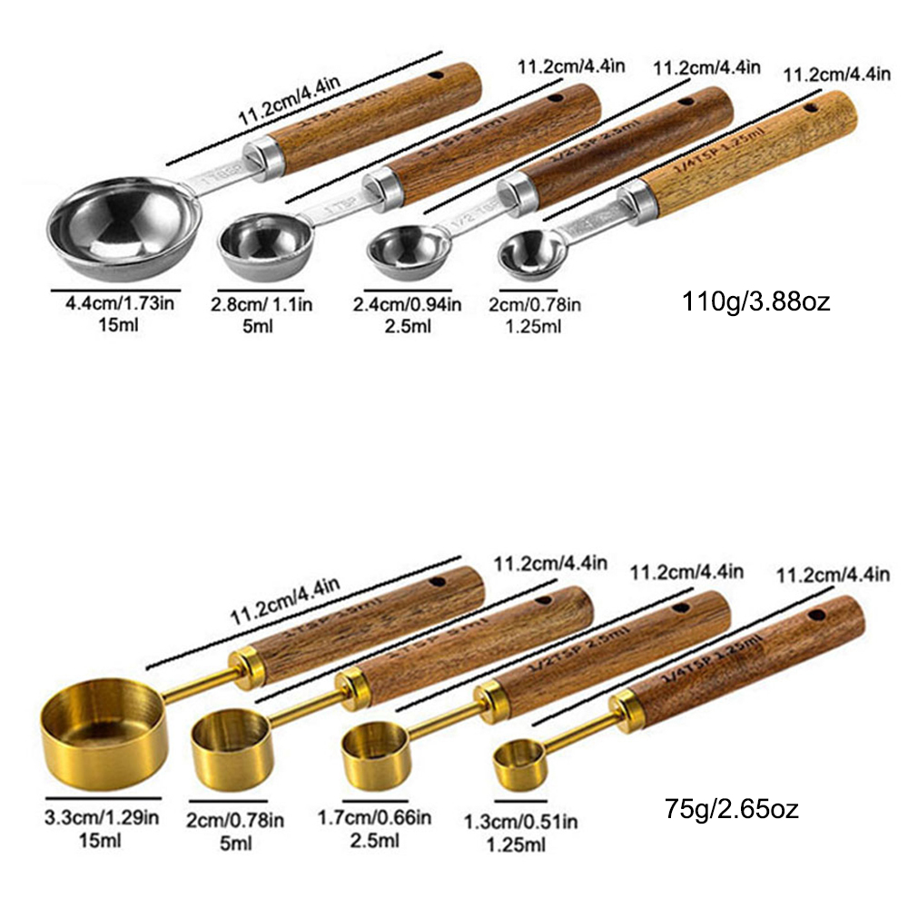4 ชิ้น/เซ็ต ช้อนตวงสแตนเลสด้าม - Kitchen Baking Scale บทวิจารณ์และราคา