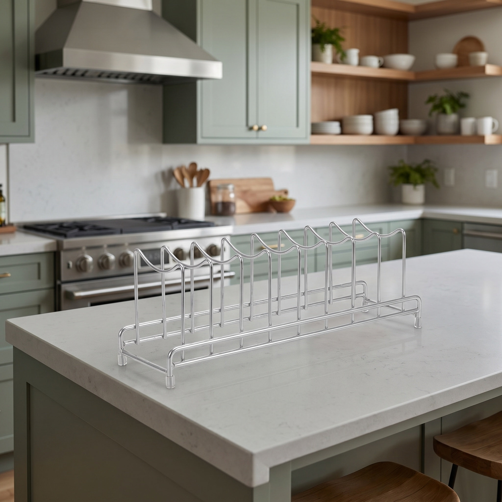 ชั้นวางฝาหม้อสแตนเลส 9 ช่อง สำ - Kitchen Cabinet Baking Sheet Organizer บทวิจารณ์และราคา
