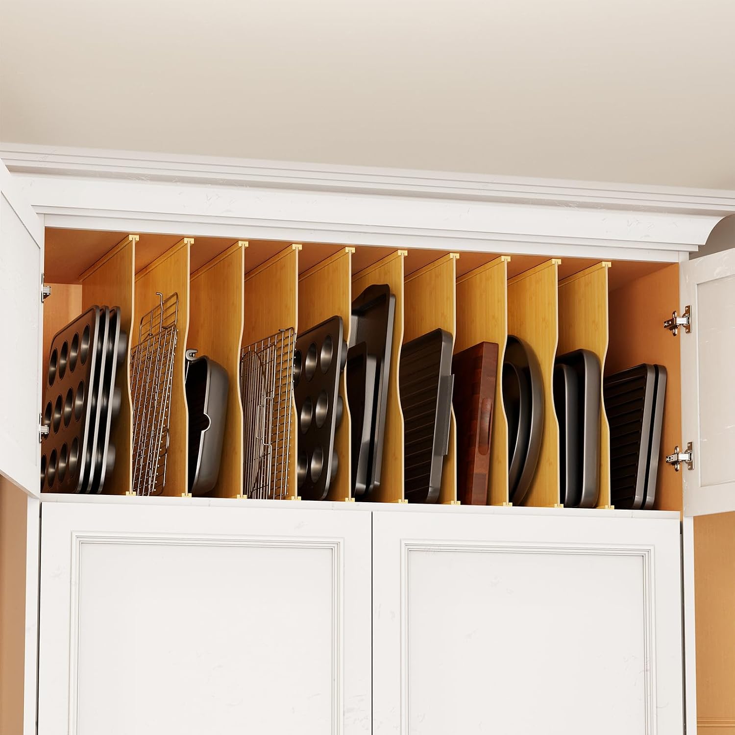 ชุด 10 ชิ้น แผ่นแบ่งถาดไม้ไผ่ส - Kitchen Cabinet Baking Sheet Organizer บทวิจารณ์และราคา