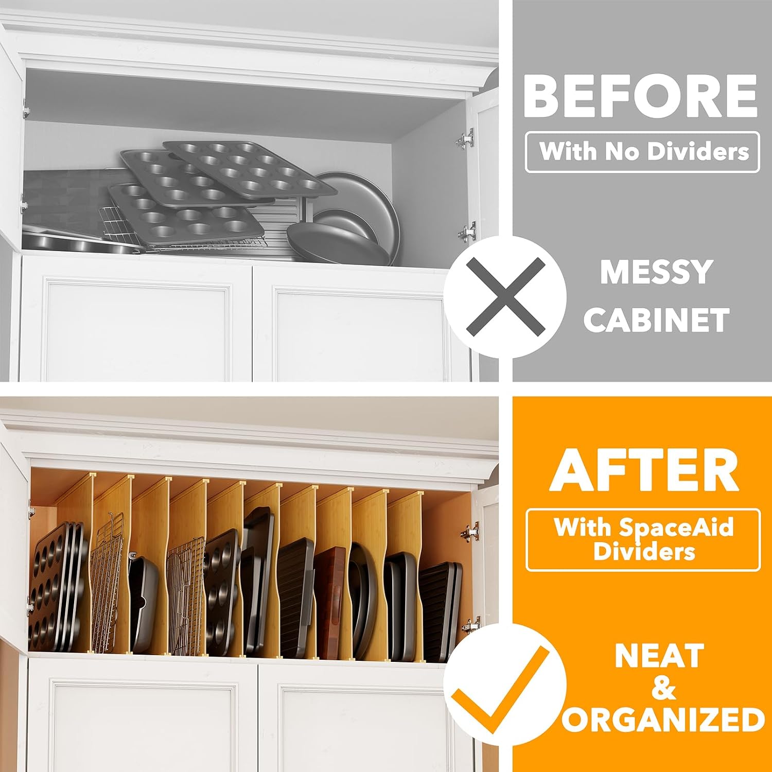 ชุด 10 ชิ้น แผ่นแบ่งถาดไม้ไผ่ส - Kitchen Cabinet Baking Sheet Organizer บทวิจารณ์และราคา
