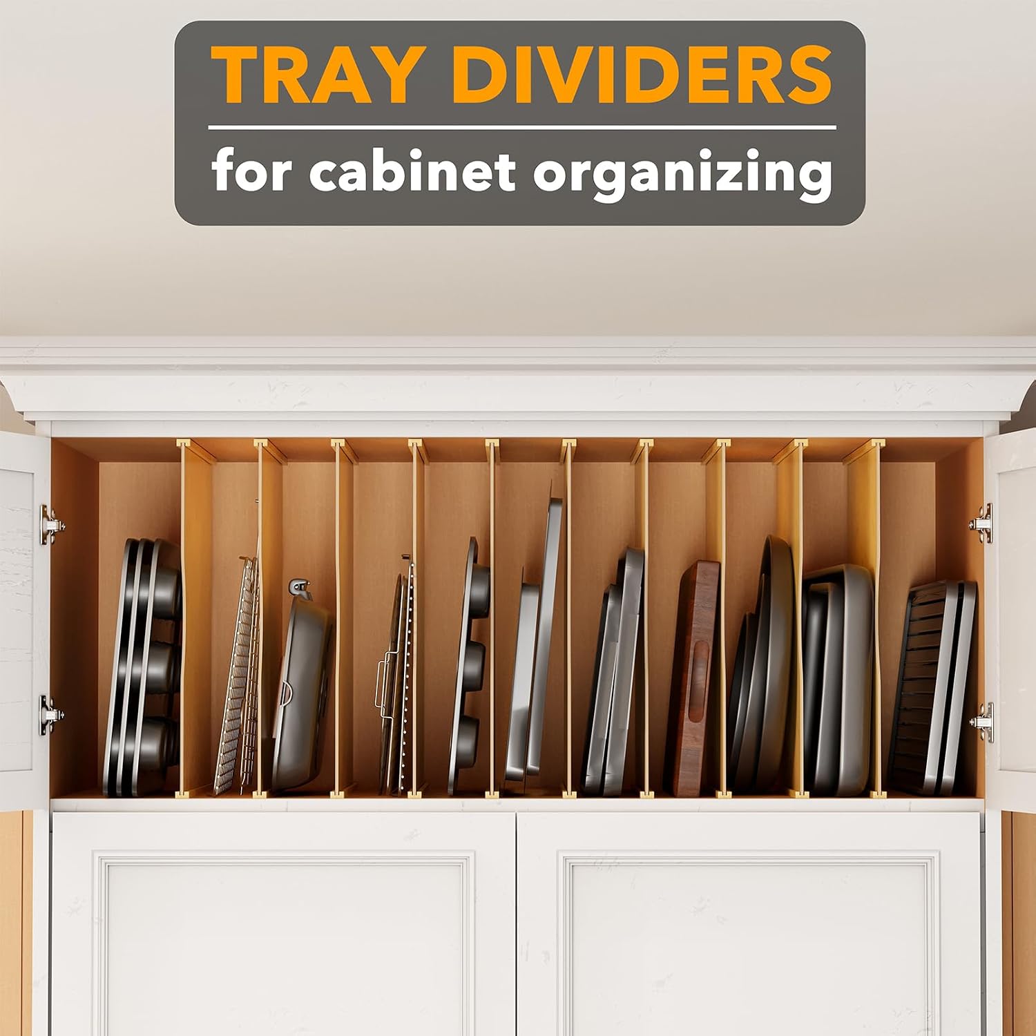 ชุด 10 ชิ้น แผ่นแบ่งถาดไม้ไผ่ส - Kitchen Cabinet Baking Sheet Organizer บทวิจารณ์และราคา